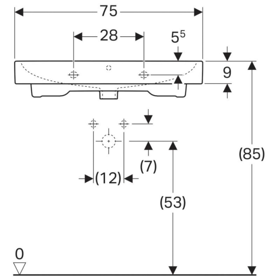 Раковина Geberit iCon 124075000, 75 см, керамика, белая