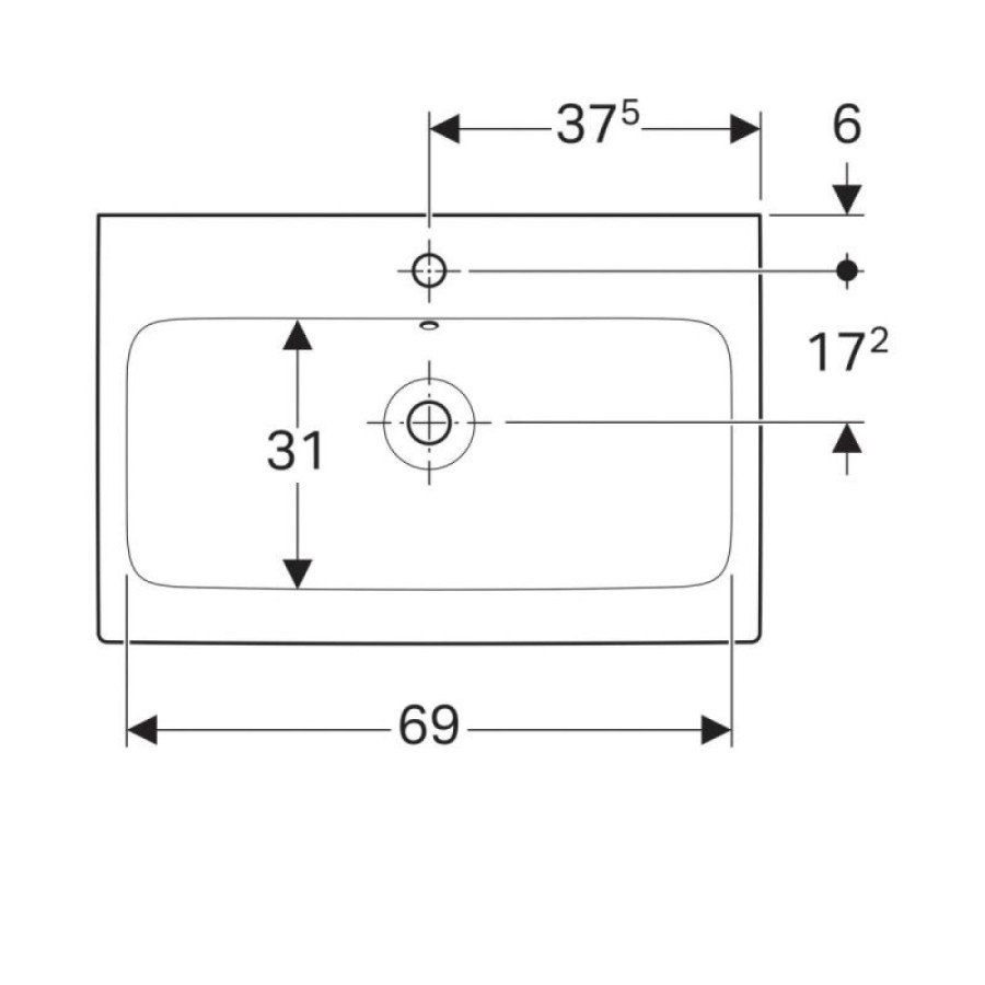 Раковина Geberit iCon 124075000, 75 см, керамика, белая