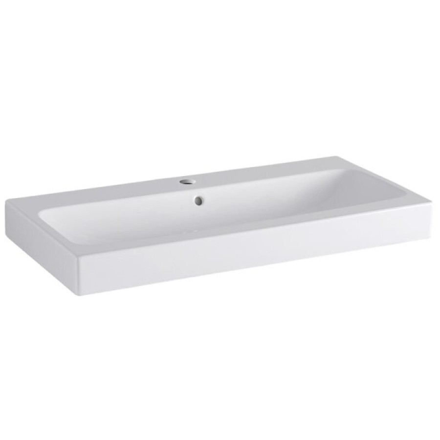 Раковина Geberit iCon 124090000, 90 х 48,5 см, перелив и отверстие под смеситель по центру, белая