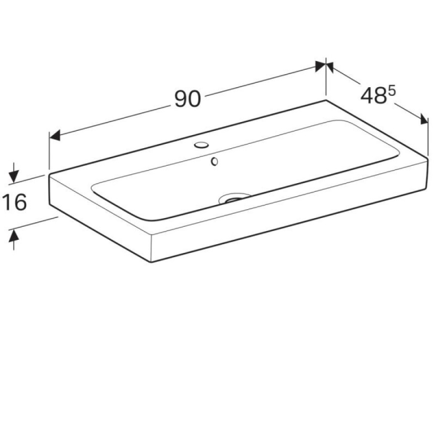 Раковина Geberit iCon 124090000, 90 х 48,5 см, перелив и отверстие под смеситель по центру, белая