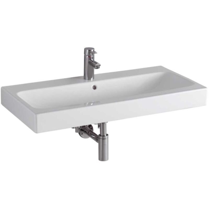 Раковина Geberit iCon 124090000, 90 х 48,5 см, перелив и отверстие под смеситель по центру, белая