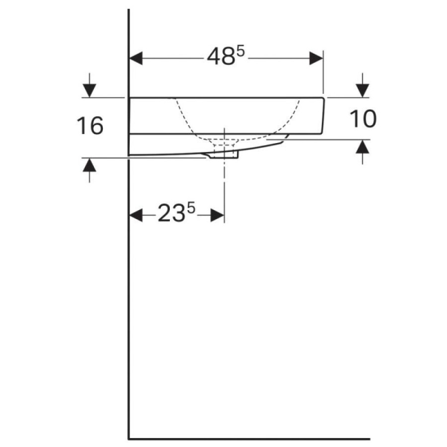 Раковина Geberit iCon 124090000, 90 х 48,5 см, перелив и отверстие под смеситель по центру, белая