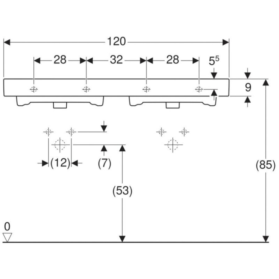 Раковина Geberit iCon 124120000, 120 см, сдвоенная, керамика, белая