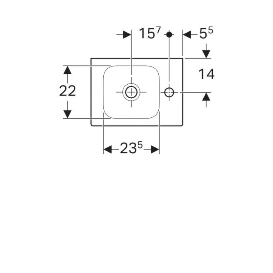 Раковина Geberit iCon 38 х 28 см, без перелива, отверстие под смеситель на крыле, белая, 124736000/124836000