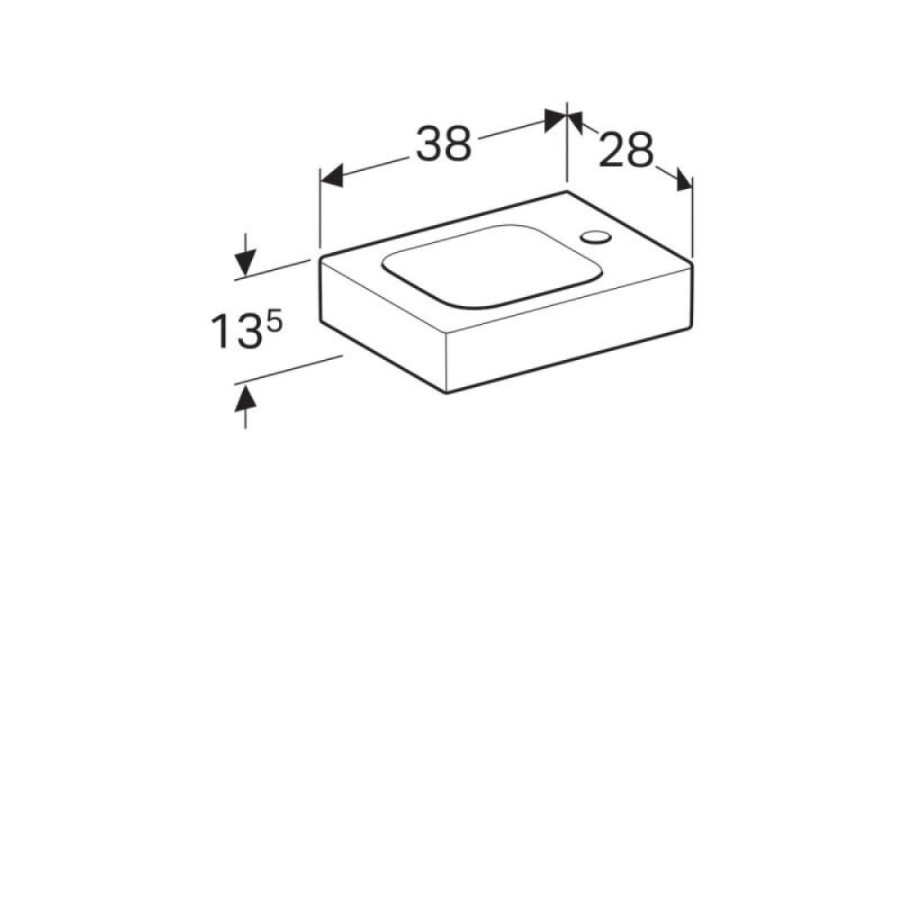 Раковина Geberit iCon 38 х 28 см, без перелива, отверстие под смеситель на крыле, белая, 124736000/124836000