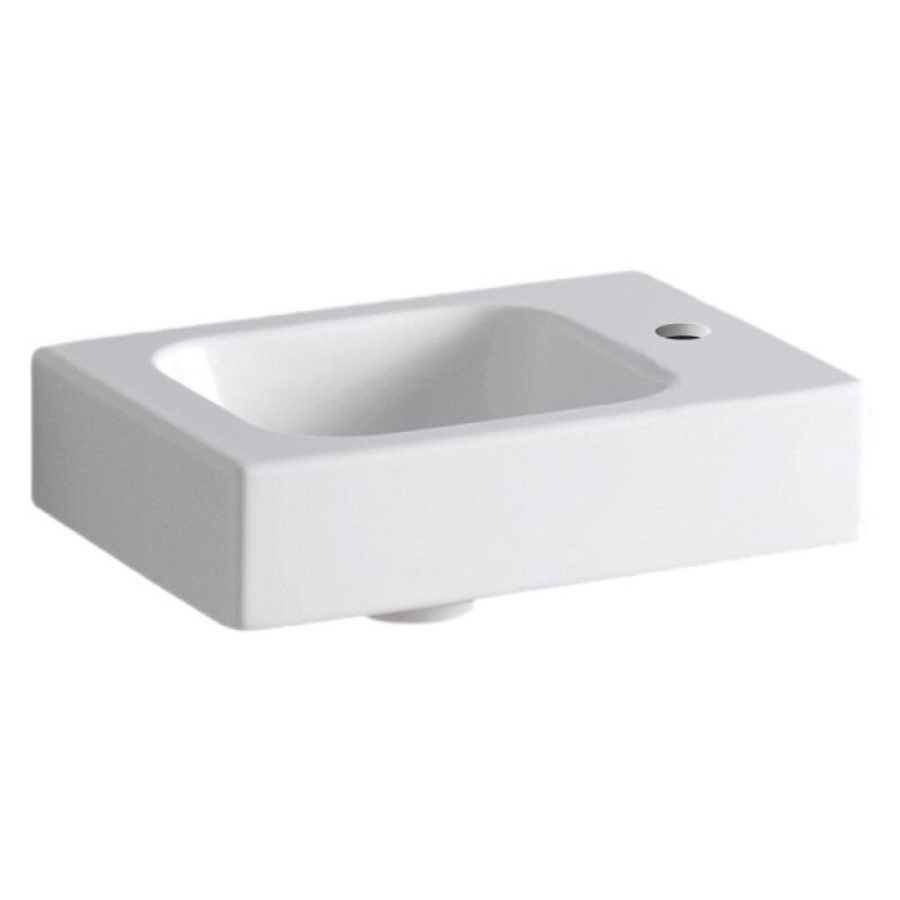Раковина Geberit iCon 38 х 28 см, без перелива, отверстие под смеситель на крыле, белая, 124736000/124836000