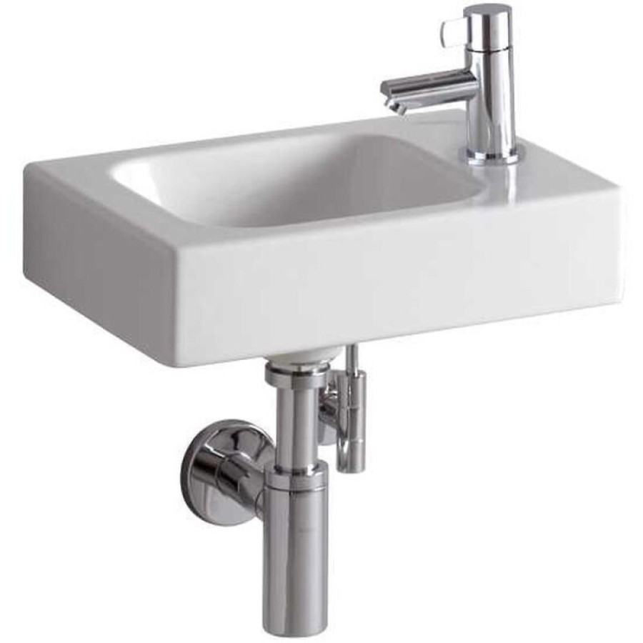 Раковина Geberit iCon 38 х 28 см, без перелива, отверстие под смеситель на крыле, белая, 124736000/124836000