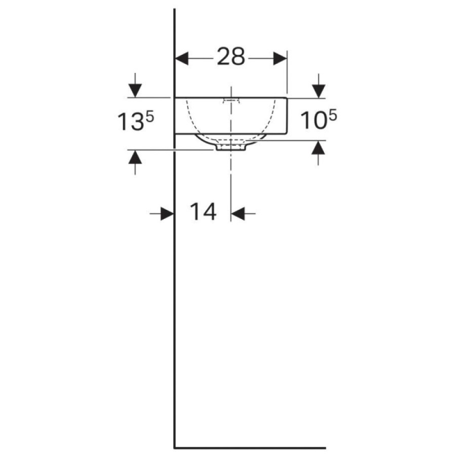 Раковина Geberit iCon 38 х 28 см, без перелива, отверстие под смеситель на крыле, белая, 124736000/124836000