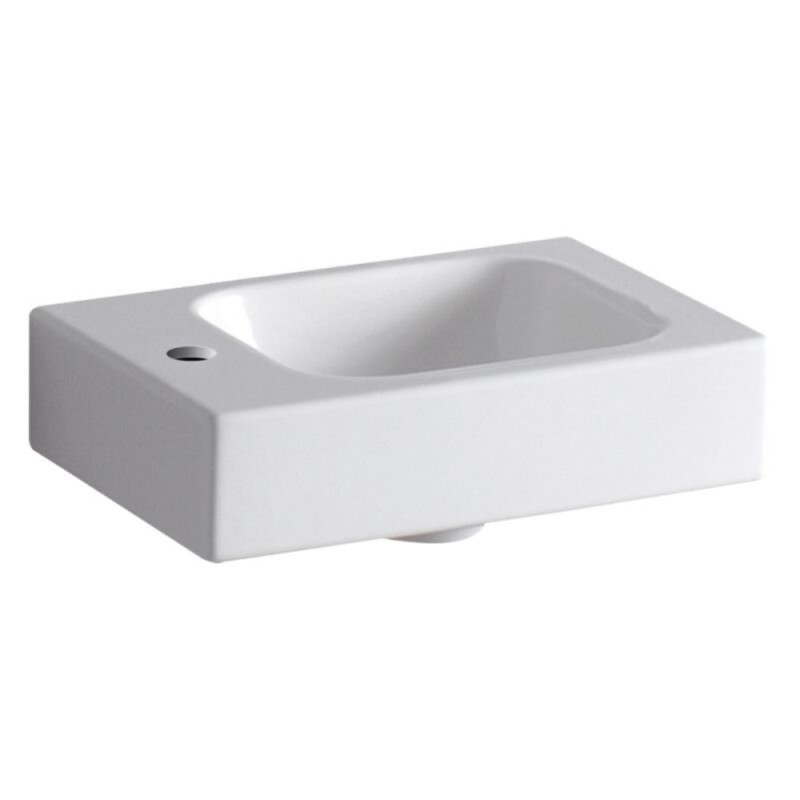 Раковина Geberit iCon 38 х 28 см, без перелива, отверстие под смеситель на крыле, белая, 124736000/124836000