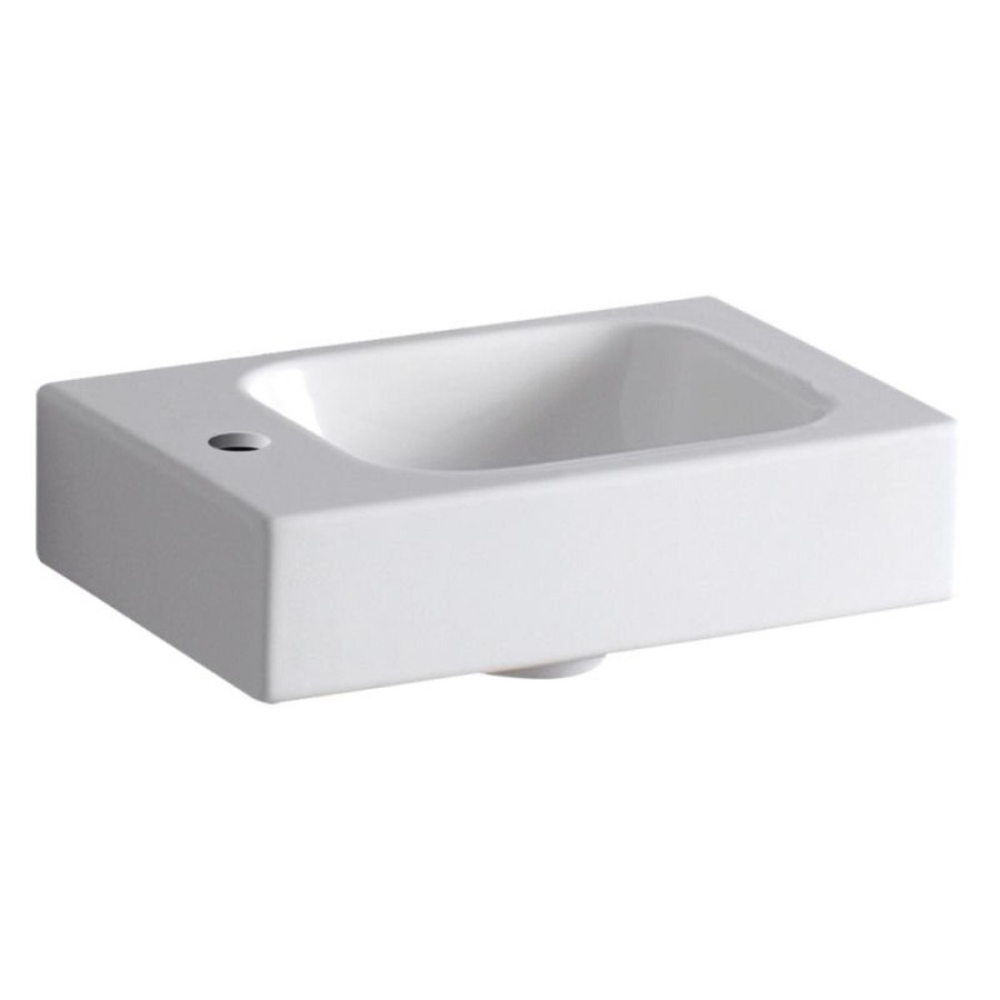 Раковина Geberit iCon 38 х 28 см, без перелива, отверстие под смеситель на крыле, белая, 124736000/124836000