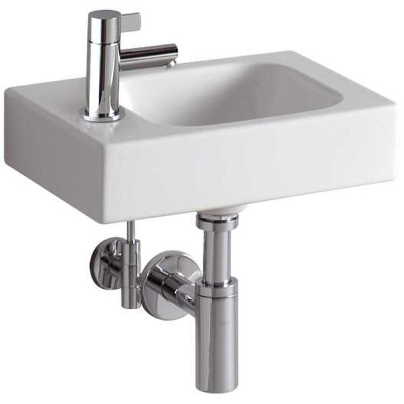Раковина Geberit iCon 38 х 28 см, без перелива, отверстие под смеситель на крыле, белая, 124736000/124836000