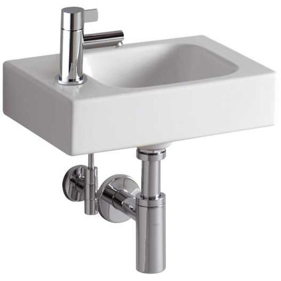Раковина Geberit iCon 38 х 28 см, без перелива, отверстие под смеситель на крыле, белая, 124736000/124836000