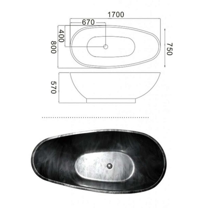 Ванна акриловая Frank F181, 12512, 180 х 85 см, цвет обсидиан