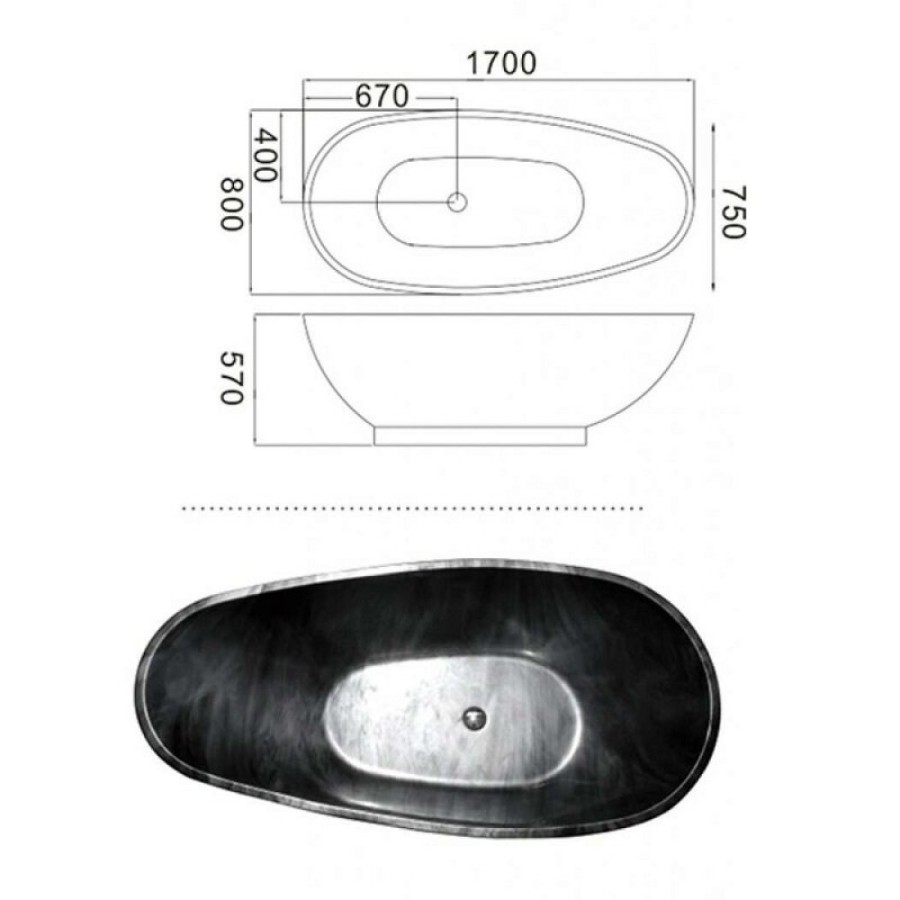 Ванна акриловая Frank F181, 12512, 180 х 85 см, цвет обсидиан