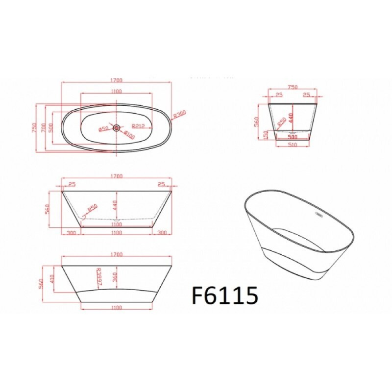 Ванна акриловая Frank F6115, 12521, 170 х 75 см, цвет белый