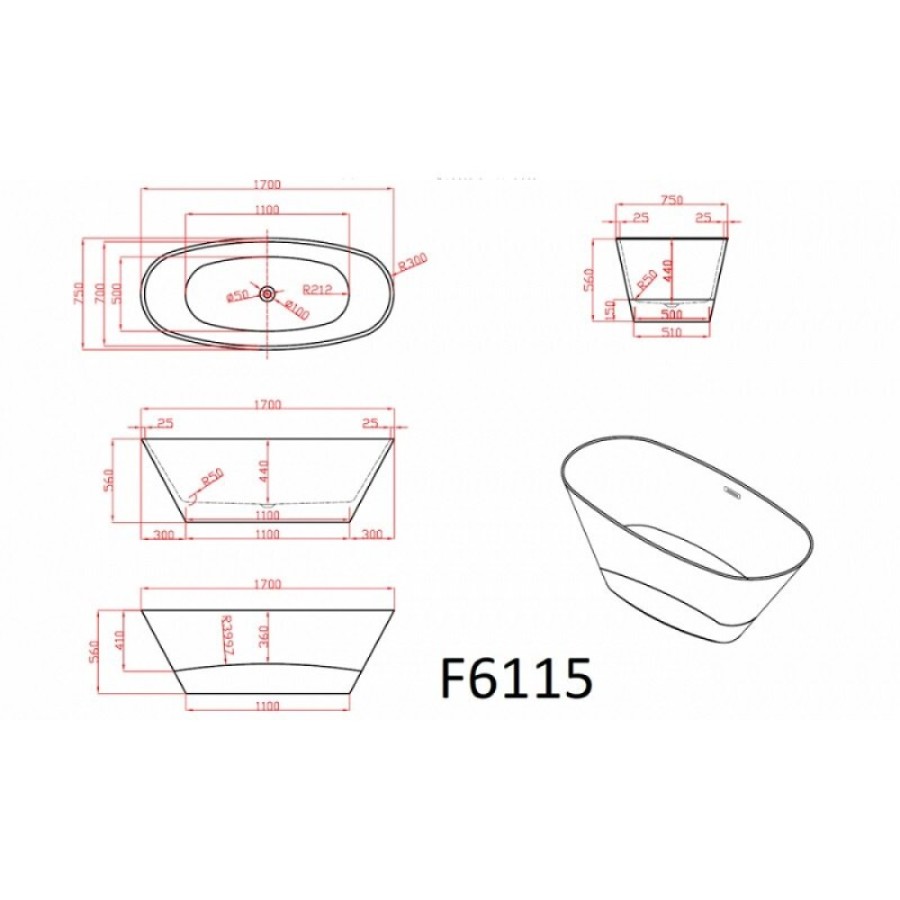 Ванна акриловая Frank F6115, 12521, 170 х 75 см, цвет белый