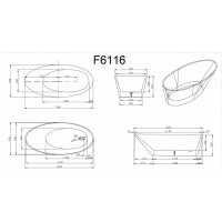 Ванна акриловая Frank F6116, 12522, 180 х 85 см, цвет белый