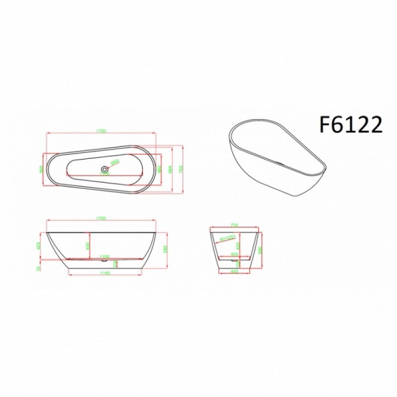 Ванна акриловая Frank F6122, 12524, 170 х 75 см, цвет белый