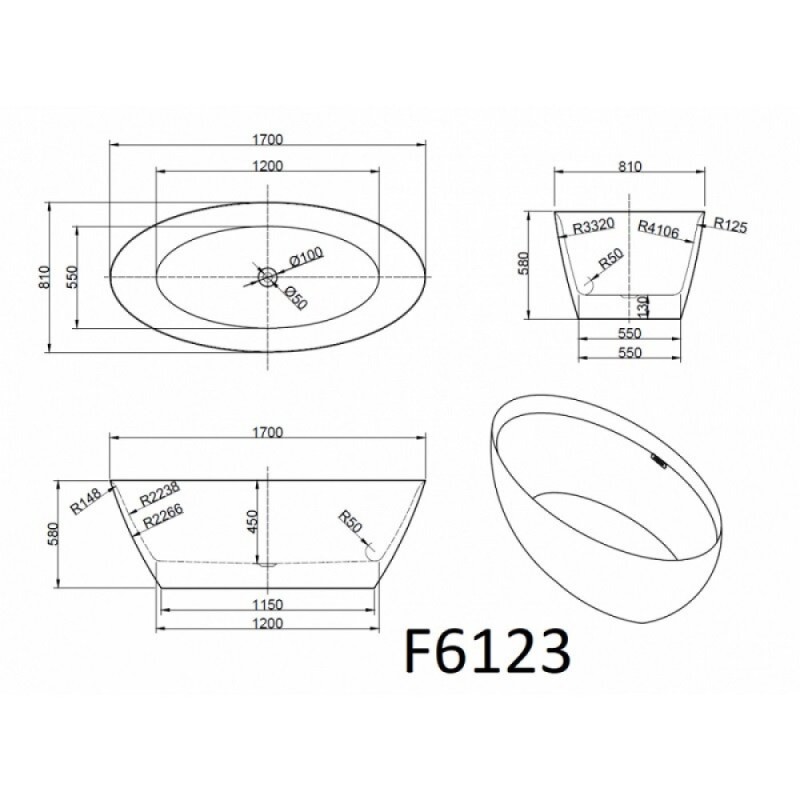 Ванна акриловая Frank F6123, 12527, 170 х 80 см, цвет черный