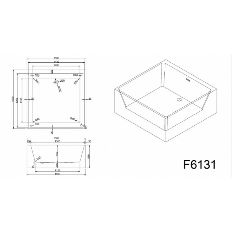 Ванна акриловая Frank F6131, 12528, 150 х 150 см, белая