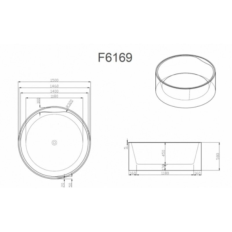 Ванна акриловая Frank F6169, 12532, 150 х 150 см, цвет белый