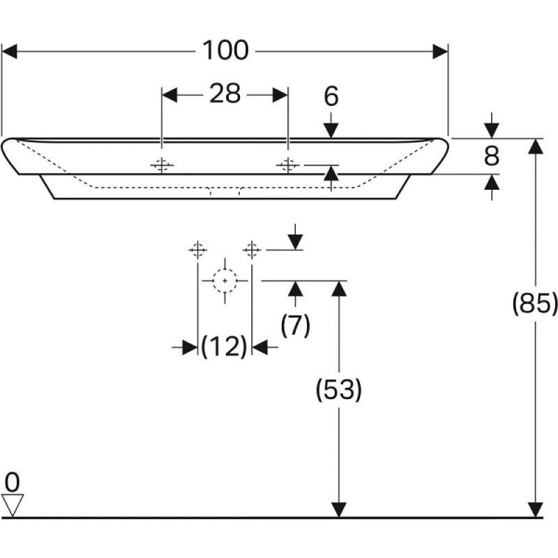 Раковина Geberit myDay 125400600, 100 см, фарфор, белая