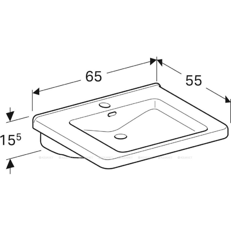 Раковина Geberit Renova Comfort Square 128665000, 65 см, фарфор, белая