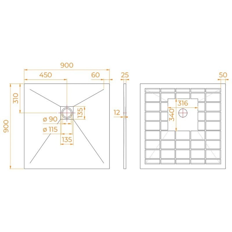 Душевой поддон RGW Stone Tray-G, 14152099-02-11, 90 x 90 см, квадратный, из искусственного камня, графит