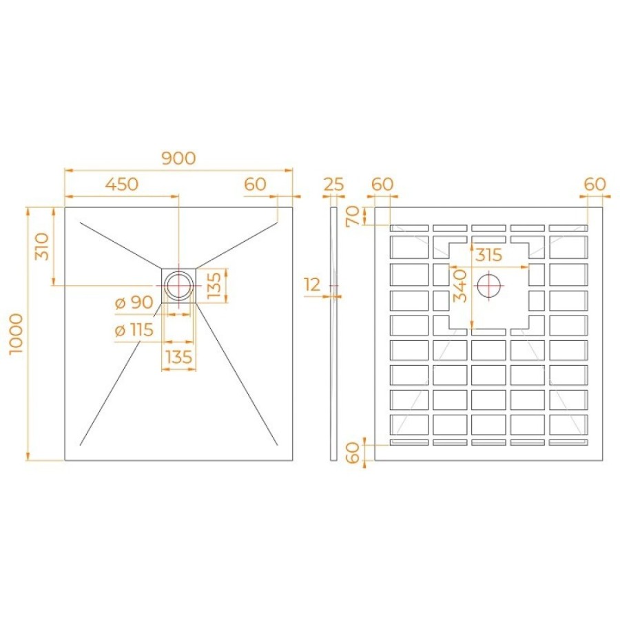 Душевой поддон RGW Stone Tray-G, 14152910-02-11, 90 x 100 см, прямоугольный, из искусственного камня, серый