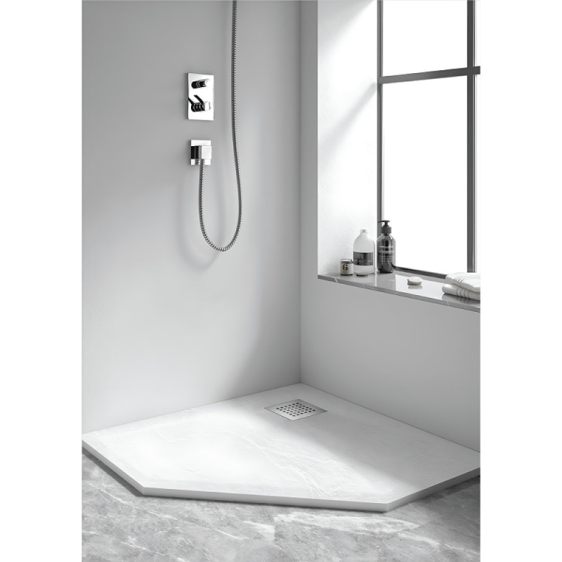 Душевой поддон RGW Stone Tray-W, 14155099-01-11, 90 x 90 см, трапеция, из искусственного камня, белый