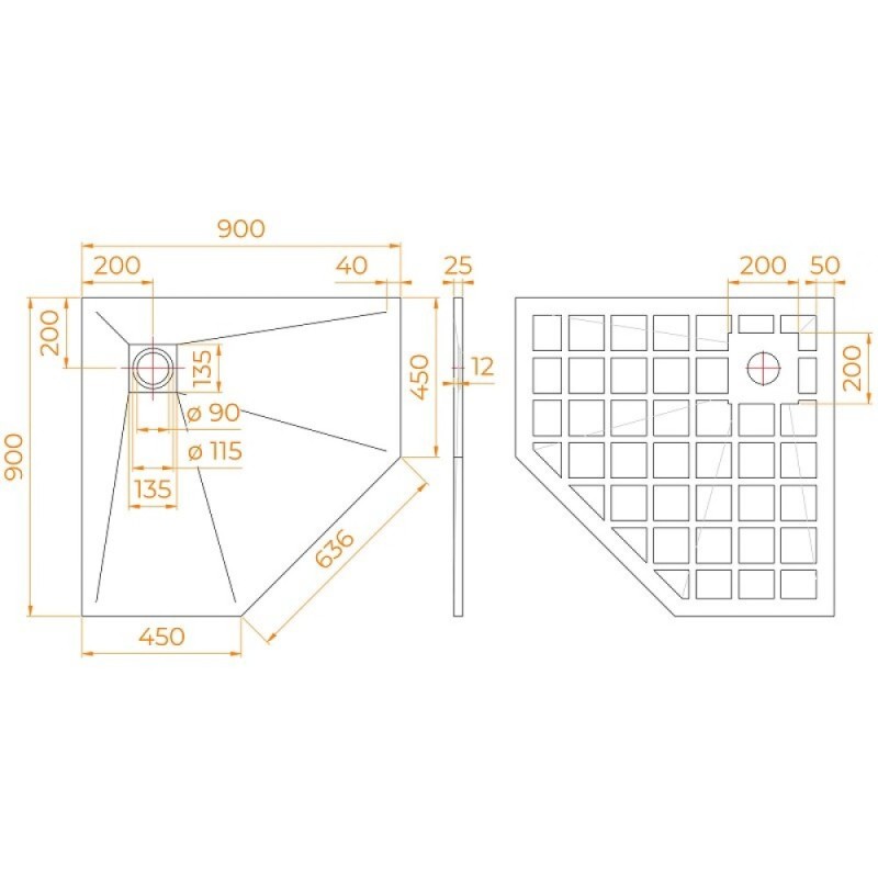 Душевой поддон RGW Stone Tray-G, 14155099-02-11, 90 x 90 см, трапеция, из искусственного камня, серый