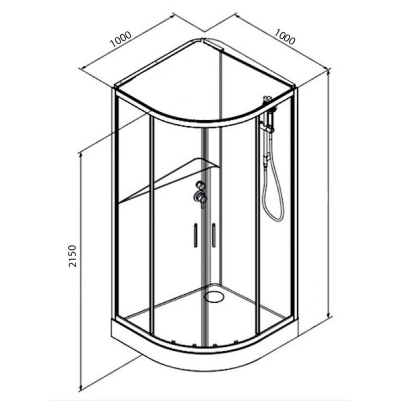 Душевая кабина Frank F400/1 Black без крыши 100 х 100 см, средний поддон, стекла прозрачные, профиль черный, 142009