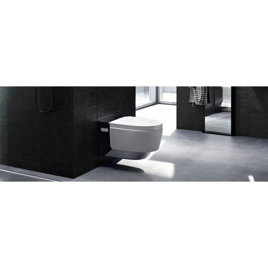 Электронный унитаз подвесной Geberit AquaClean mera comfort 146.214.21.1 с функцией биде и системой удаления запахов, цвет глянцевый хром