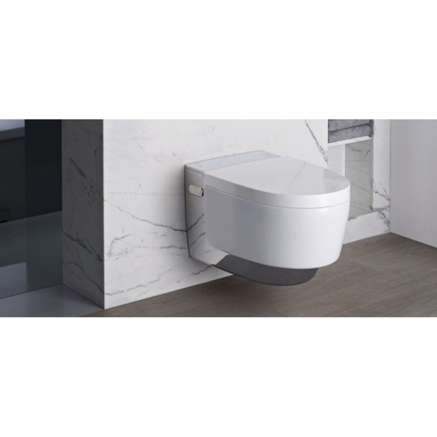 Электронный унитаз подвесной Geberit AquaClean mera comfort 146.214.21.1 с функцией биде и системой удаления запахов, цвет глянцевый хром