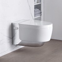 Электронный унитаз подвесной Geberit AquaClean mera comfort 146.214.21.1 с функцией биде и системой удаления запахов, цвет глянцевый хром