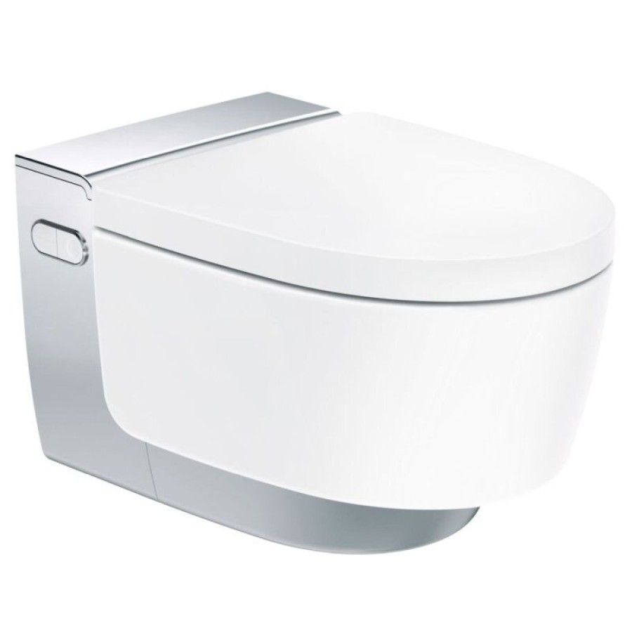 Электронный унитаз подвесной Geberit AquaClean mera comfort 146.214.21.1 с функцией биде и системой удаления запахов, цвет глянцевый хром