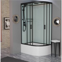 Душевая кабина Frank F412/2L Black, 120 x 80 см, высокий поддон, стекла прозрачные, профиль черный, 151009
