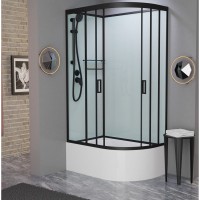 Душевая кабина Frank F412/2L Black без крыши, 120 x 80 см, высокий поддон, стекла прозрачные, профиль черный, 152009