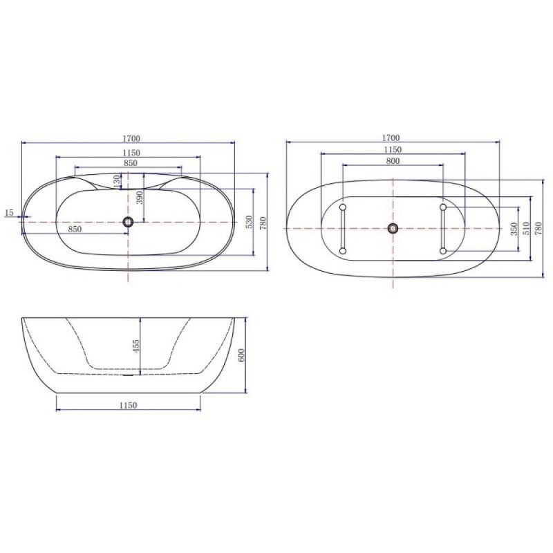Ванна акриловая Aquanet Family Sweet 155778-GW-MB, 170 x 78 см, цвет черный матовый