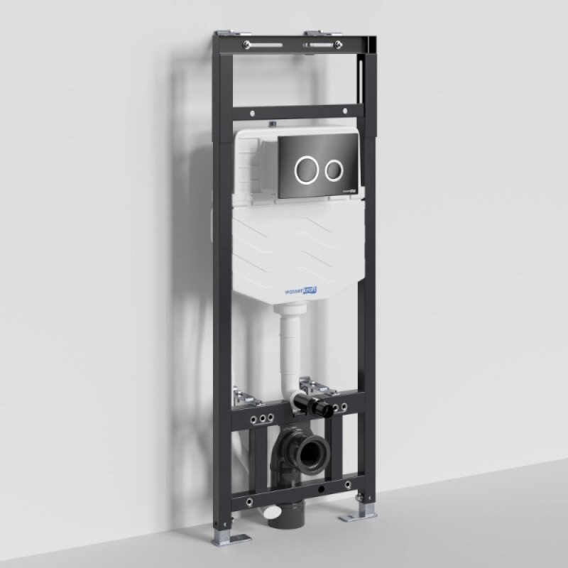Инсталляция для унитаза WasserKraft Alme 15TLT.010.ME.PB01, механическая клавиша черная, ободки хром