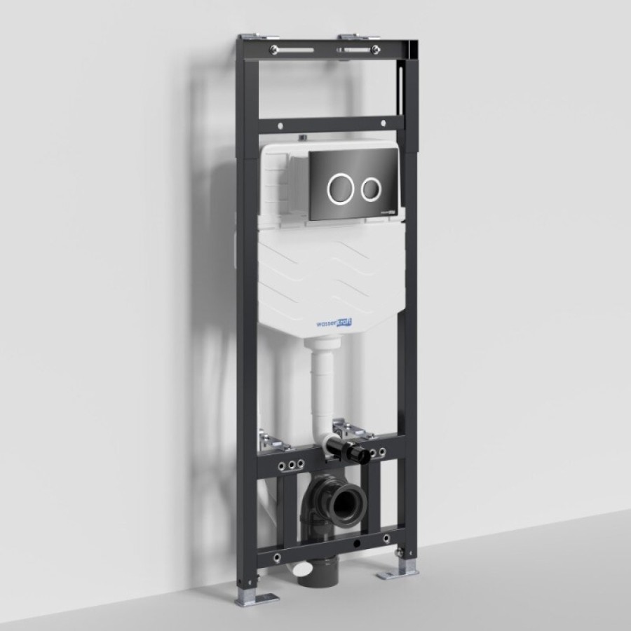 Инсталляция для унитаза WasserKraft Alme 15TLT.010.ME.PB01, механическая клавиша черная, ободки хром