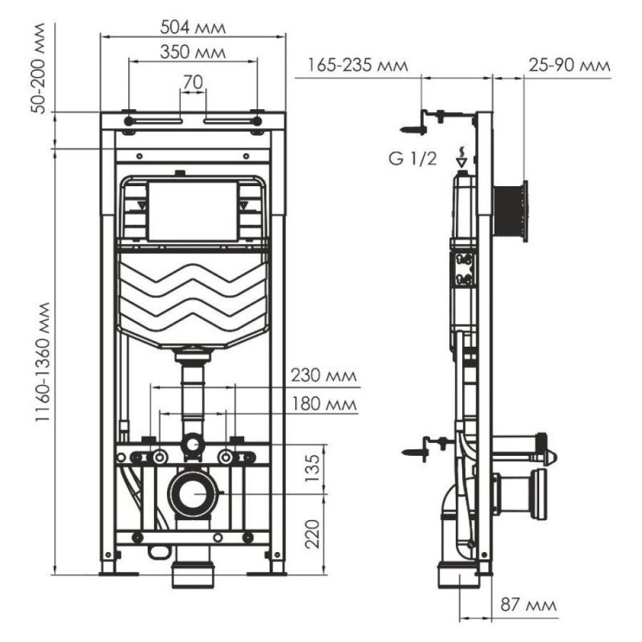Инсталляция для унитаза WasserKraft Alme 15TLT.010.ME.BN04, механическая клавиша никель