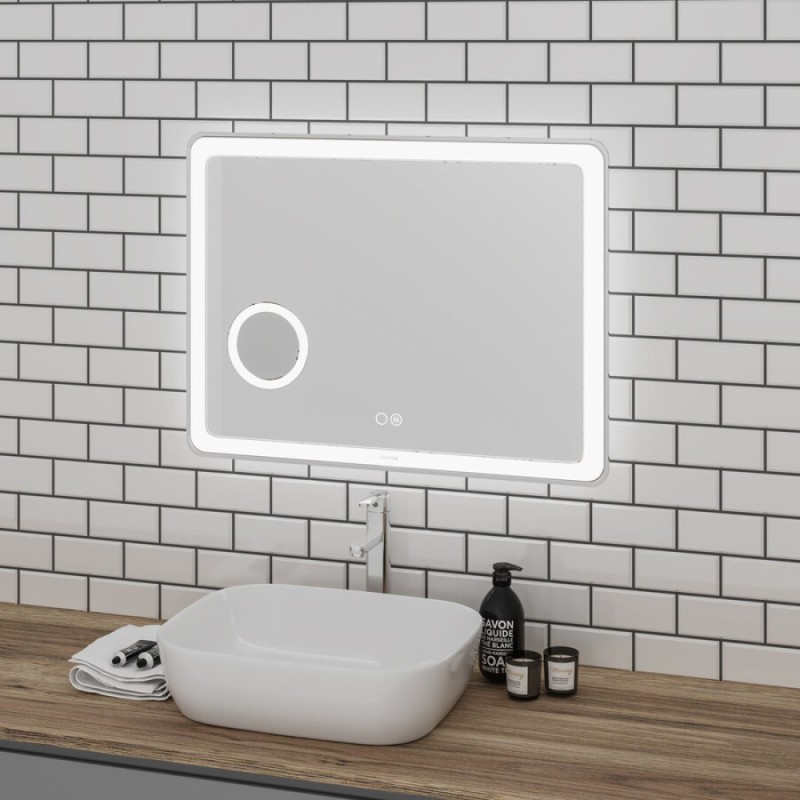Зеркало Grossman Leo 100 x 80 см с подсветкой, сенсорный выключатель, гравировка, подогрев, увеличительное стекло, 1610080