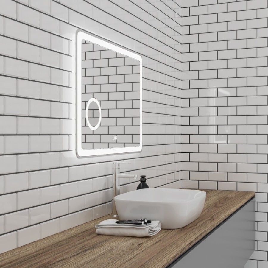 Зеркало Grossman Leo 100 x 80 см с подсветкой, сенсорный выключатель, гравировка, подогрев, увеличительное стекло, 1610080
