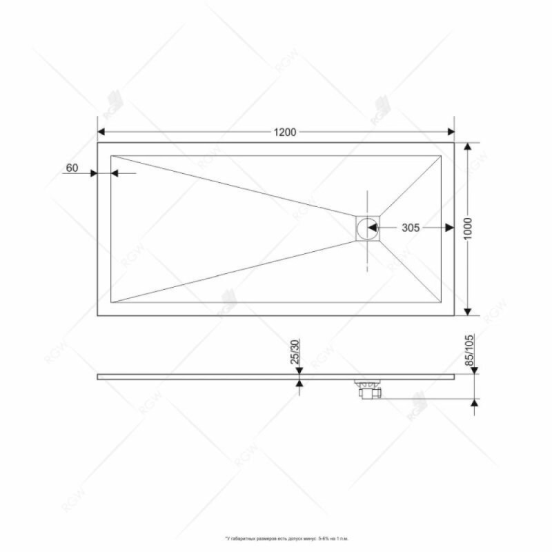Душевой поддон RGW ST-0120G 100 x 120 см, прямоугольный, из искусственного камня, графит, 16152012-02