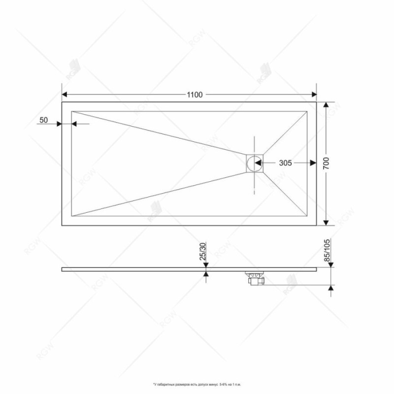 Душевой поддон RGW ST-0117W 70 x 110 см, прямоугольный, из искусственного камня, белый, 16152711-01
