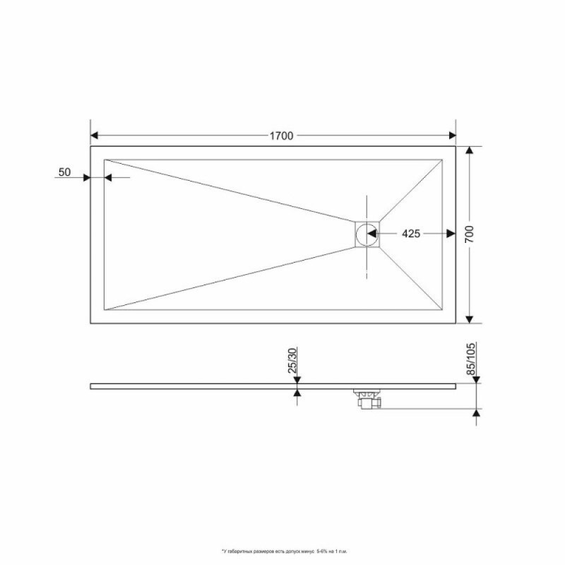 Душевой поддон RGW ST-0177W 70 x 170 см, прямоугольный, искусственный камень, белый, 16152717-01
