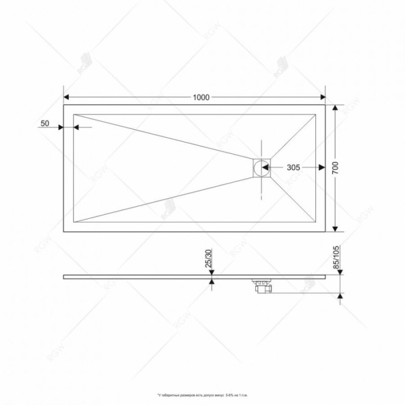 Душевой поддон RGW ST-138G 80 x 130 см, прямоугольный, из искусственного камня, графит, 16152813-02