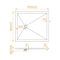Душевой поддон RGW Stone Tray 16152910-002, 90 x 100 см, прямоугольный, из искусственного камня, графит