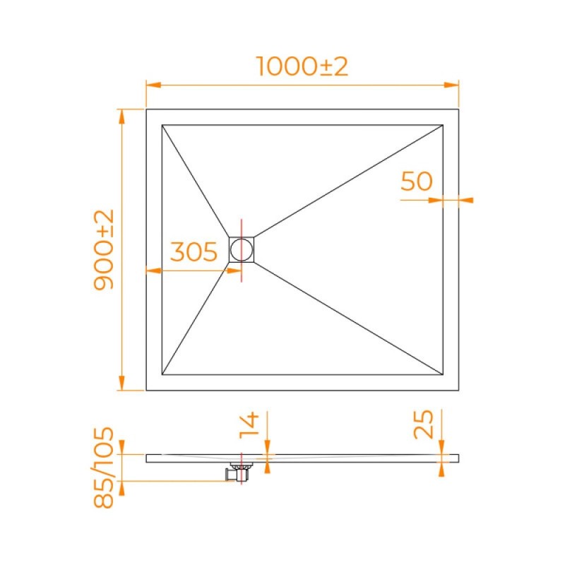 Душевой поддон RGW Stone Tray 16152910-002, 90 x 100 см, прямоугольный, из искусственного камня, графит